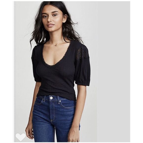 Free People Tops - Free People St. James Black Crochet T-Shirt Size Small Layering